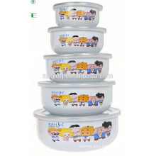 5PCs enamel food warmer lunch box ice bowl with PE lid